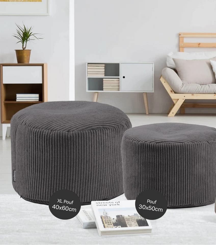 mokebo Pouf Der faule Lenz rund Cordstoff Anthrazit - Bild 3