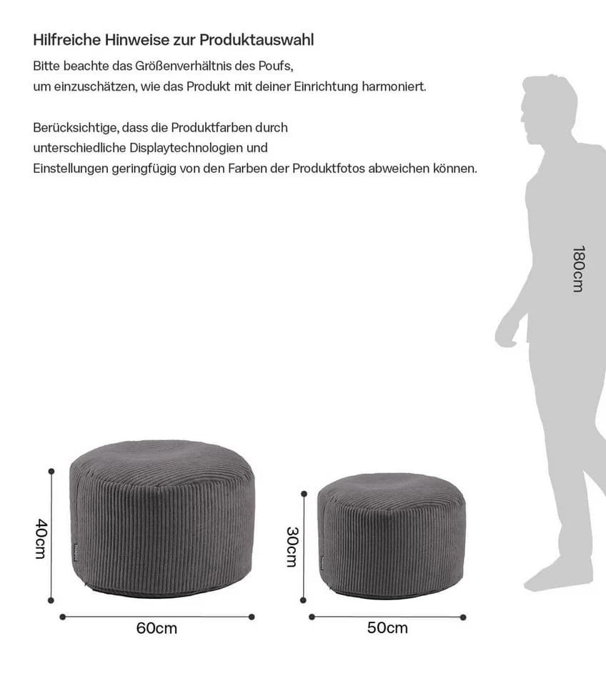 mokebo Pouf Der faule Lenz rund Cordstoff Anthrazit - Bild 5