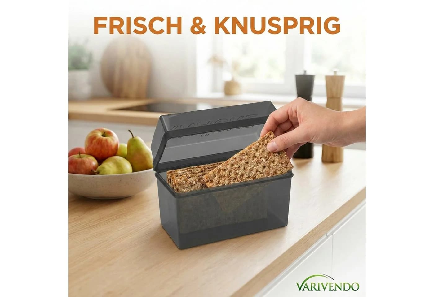 varivendo Knäckebrot-Box Grau Kunststoff mit Deckel - Bild 3