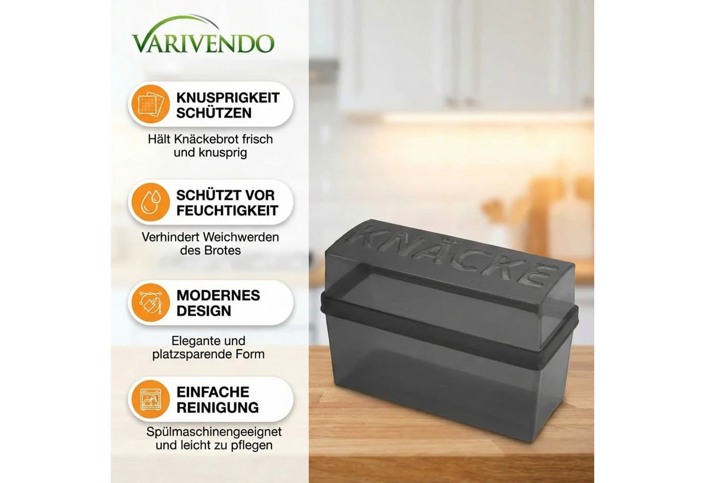 varivendo Knäckebrot-Box Grau Kunststoff mit Deckel - Bild 4