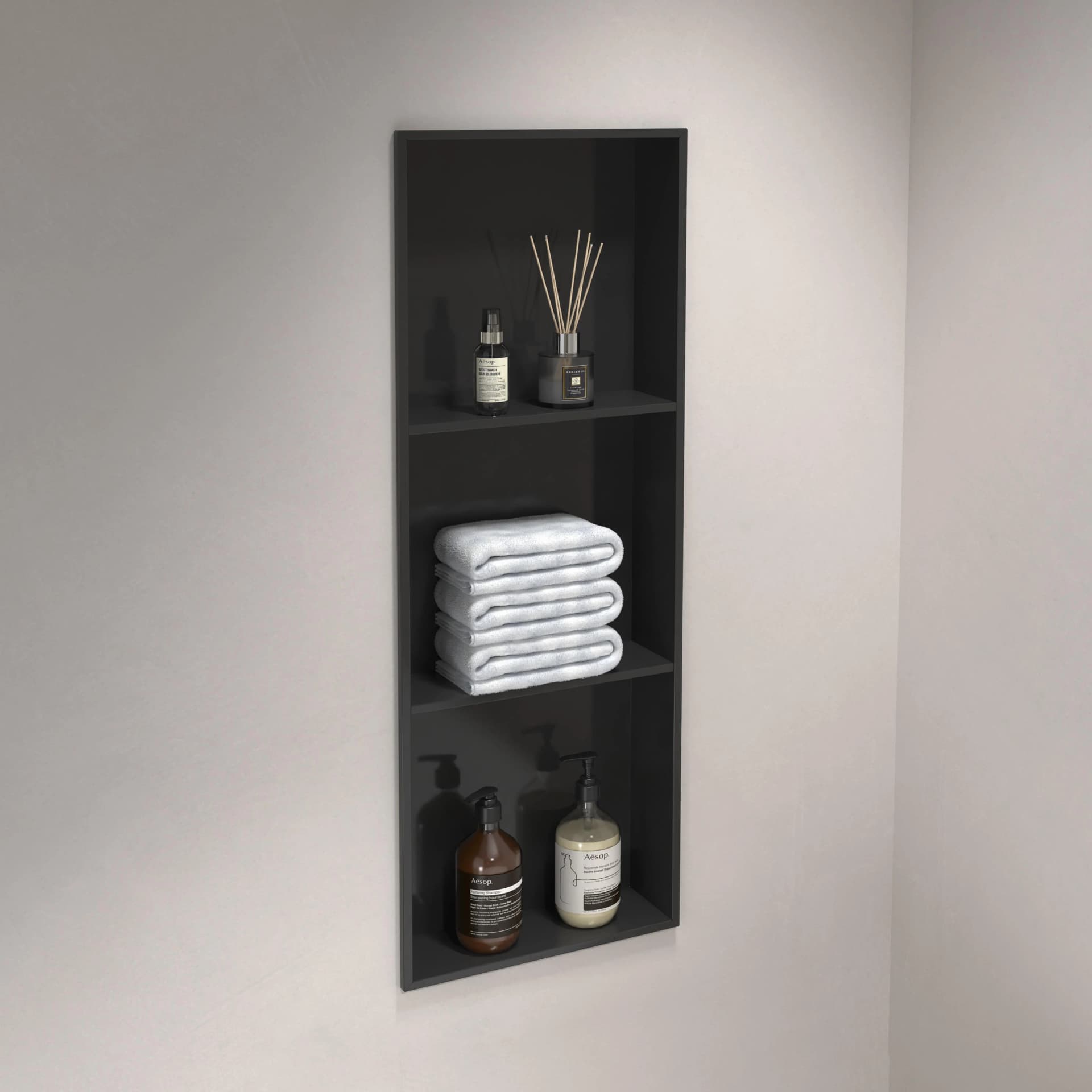 MARWELL Badregal Como Schwarz Edelstahl Wandnische