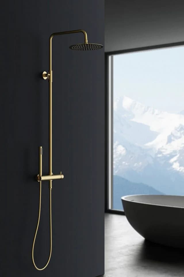 MARWELL Classico Stangenbrause-Set Gold Regendusche höhenverstellbar