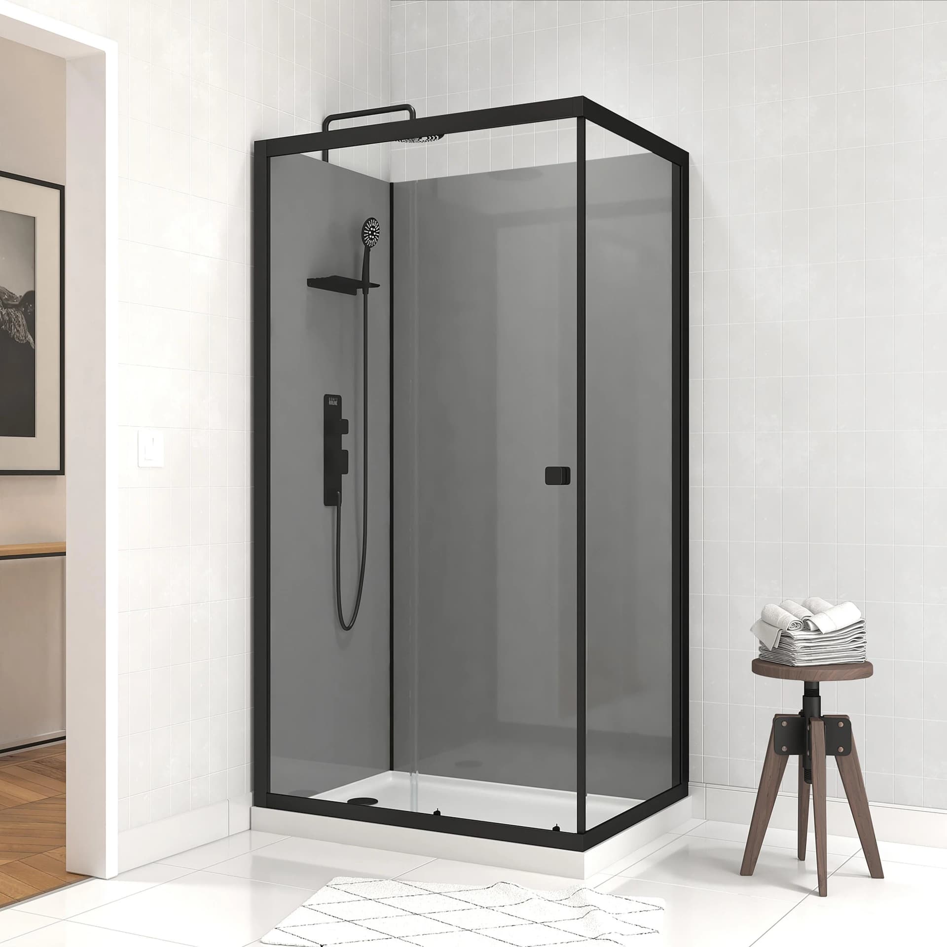 Komplettdusche MARWELL Grey Style Rectangle, schwarz, B:110cm H:215cm T:80cm