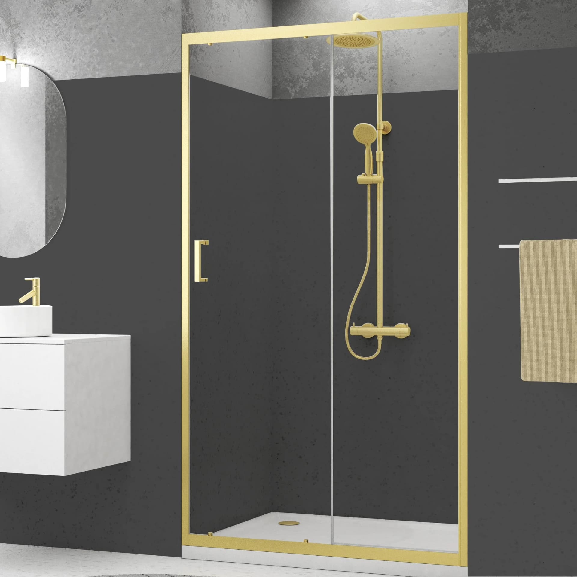 MARWELL Walk-in-Dusche Golden Stage Gold Schiebetür