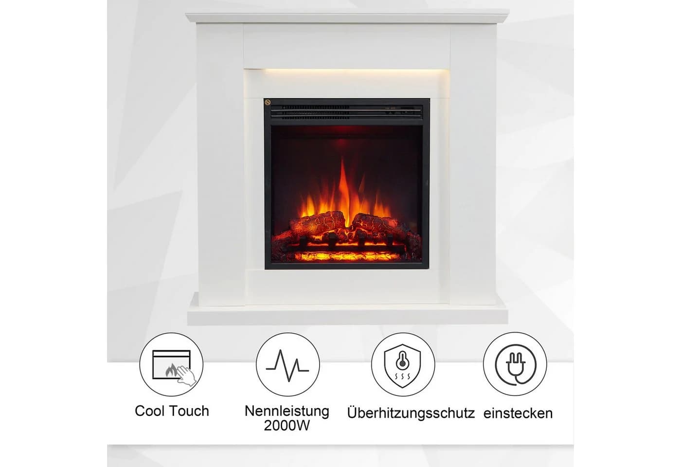Balderia Elektrokamin Pandora Standkamin 3D Flamme 2000 W Weiß - Bild 4