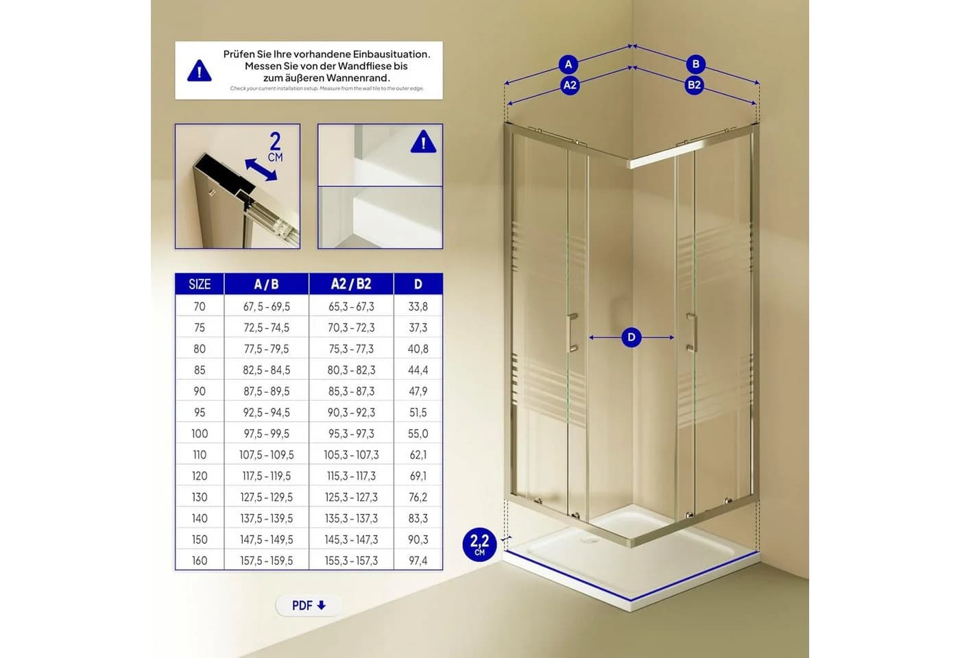 i-flair Eckdusche DIANA Schiebetür Duschkabine 70x70 cm ESG Glas silber - Bild 3