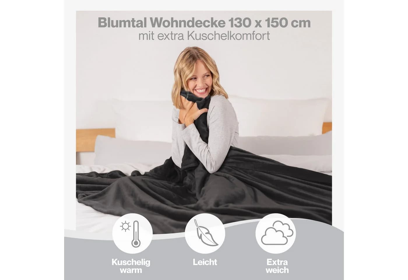Blumtal Wohndecke Kuschelige Fleecedecke Anthrazit Oeko-Tex - Bild 4