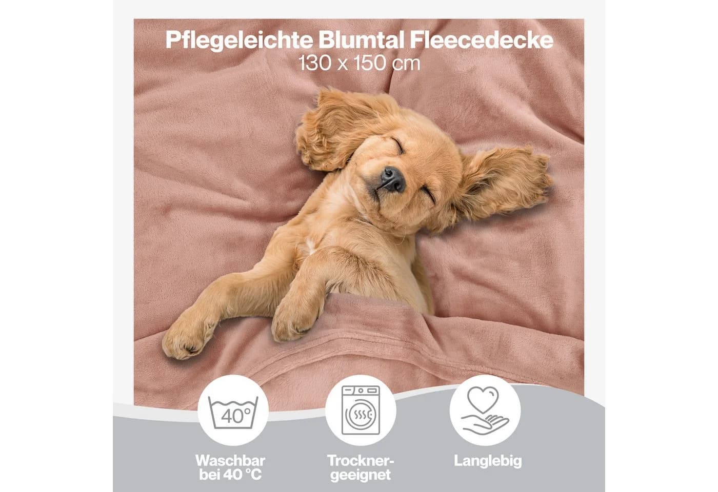 Blumtal Wohndecke Kuschelige Fleecedecke Oeko-Tex Altrosa - Bild 3