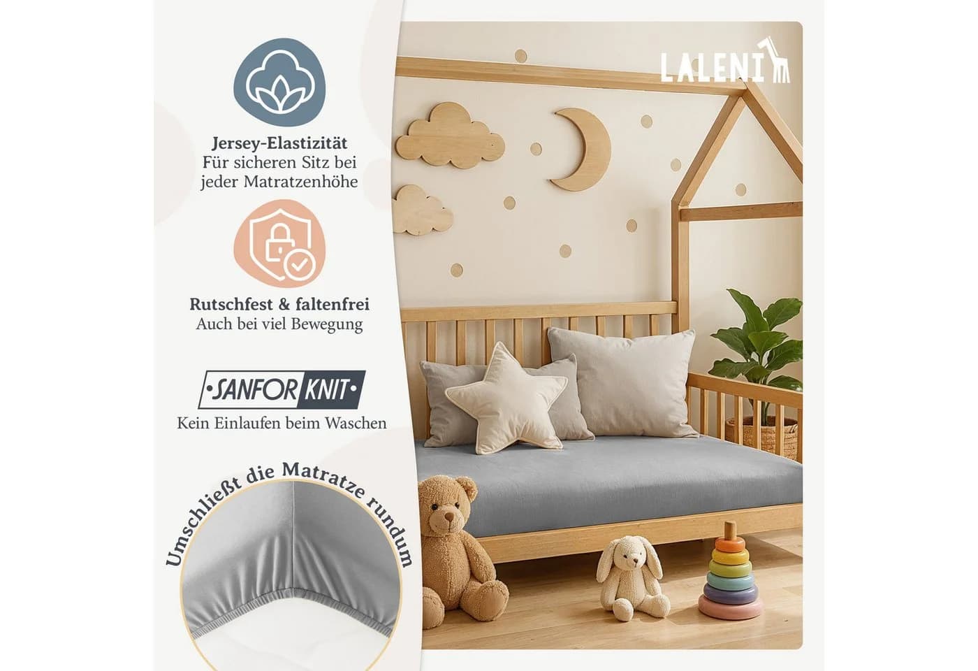 Laleni Spannbettlaken Baumwolle Gummizug Rundum 2 Stück Kinderbett - Bild 4