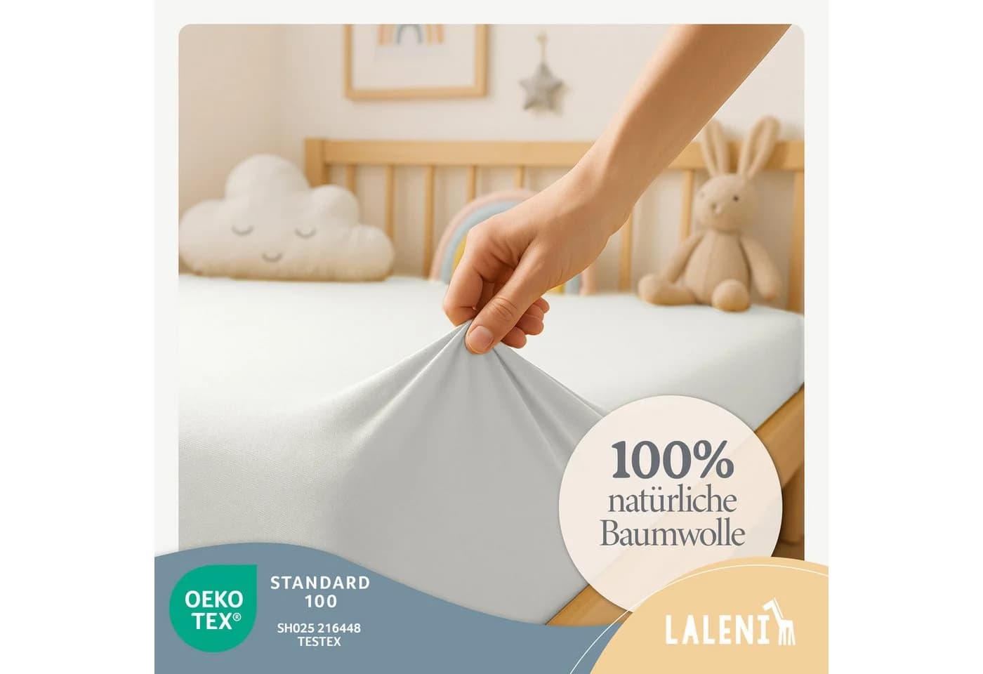 Laleni Spannbettlaken Baumwolle Rundumgummizug Beige - Bild 3