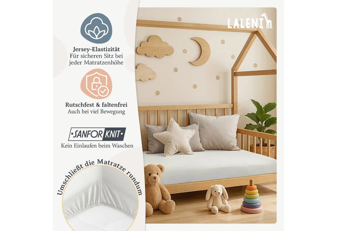 Laleni Spannbettlaken Baumwolle Rundumgummizug Beige - Bild 4