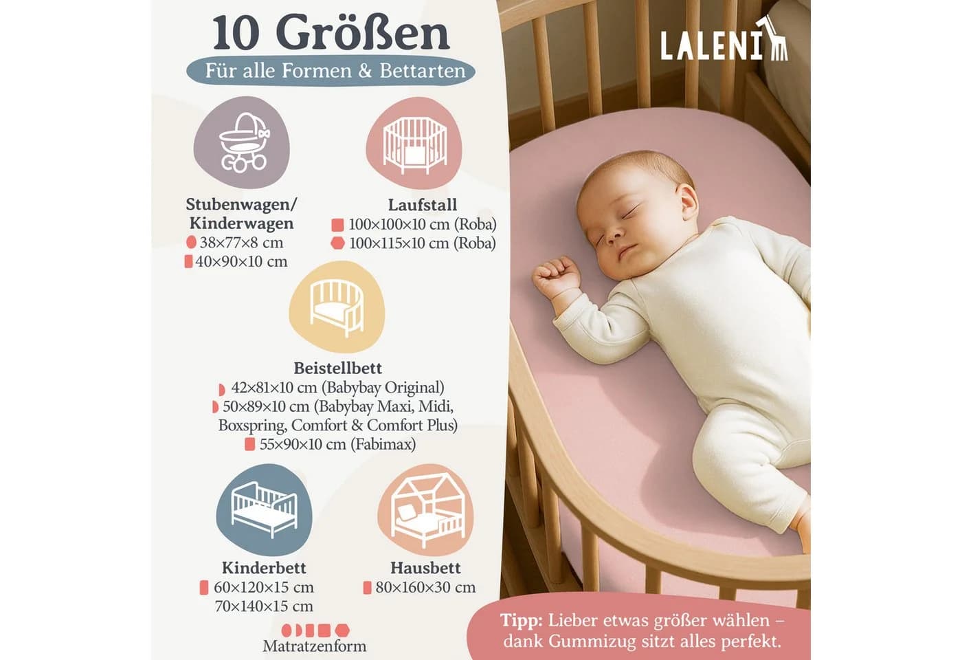 Laleni Spannbettlaken Rosa 100% Baumwolle Rundumgummizug