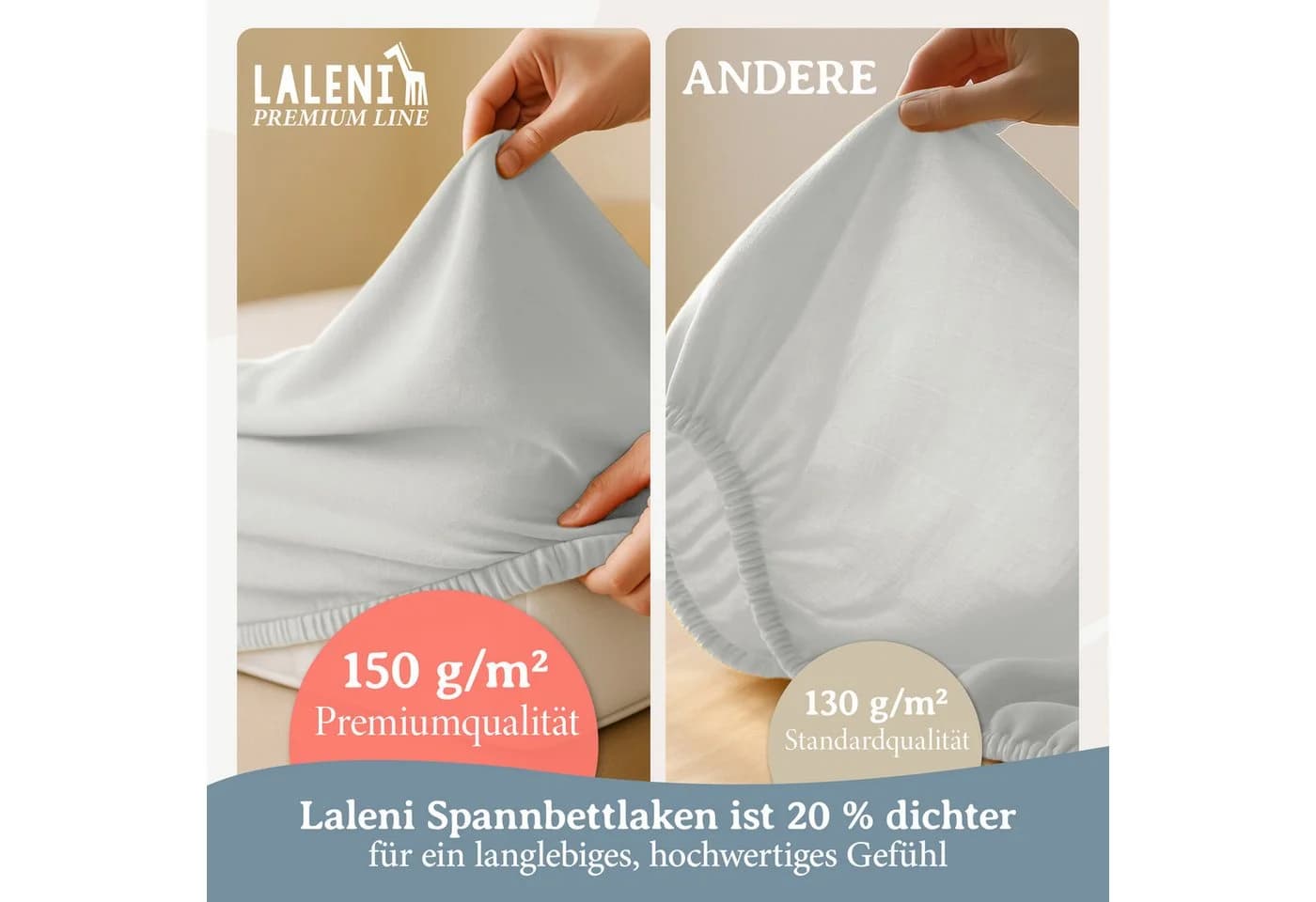 Laleni Spannbettlaken Premium 100% Baumwolle Jersey Beige - Bild 4