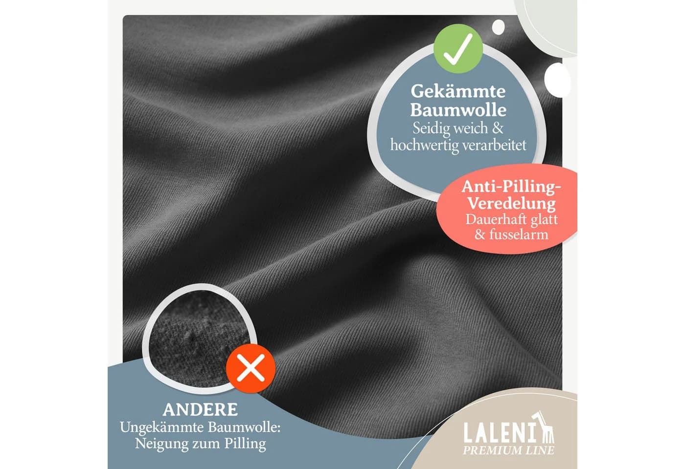 Laleni Spannbettlaken Premium 100% Baumwolle Jersey Grau - Bild 3