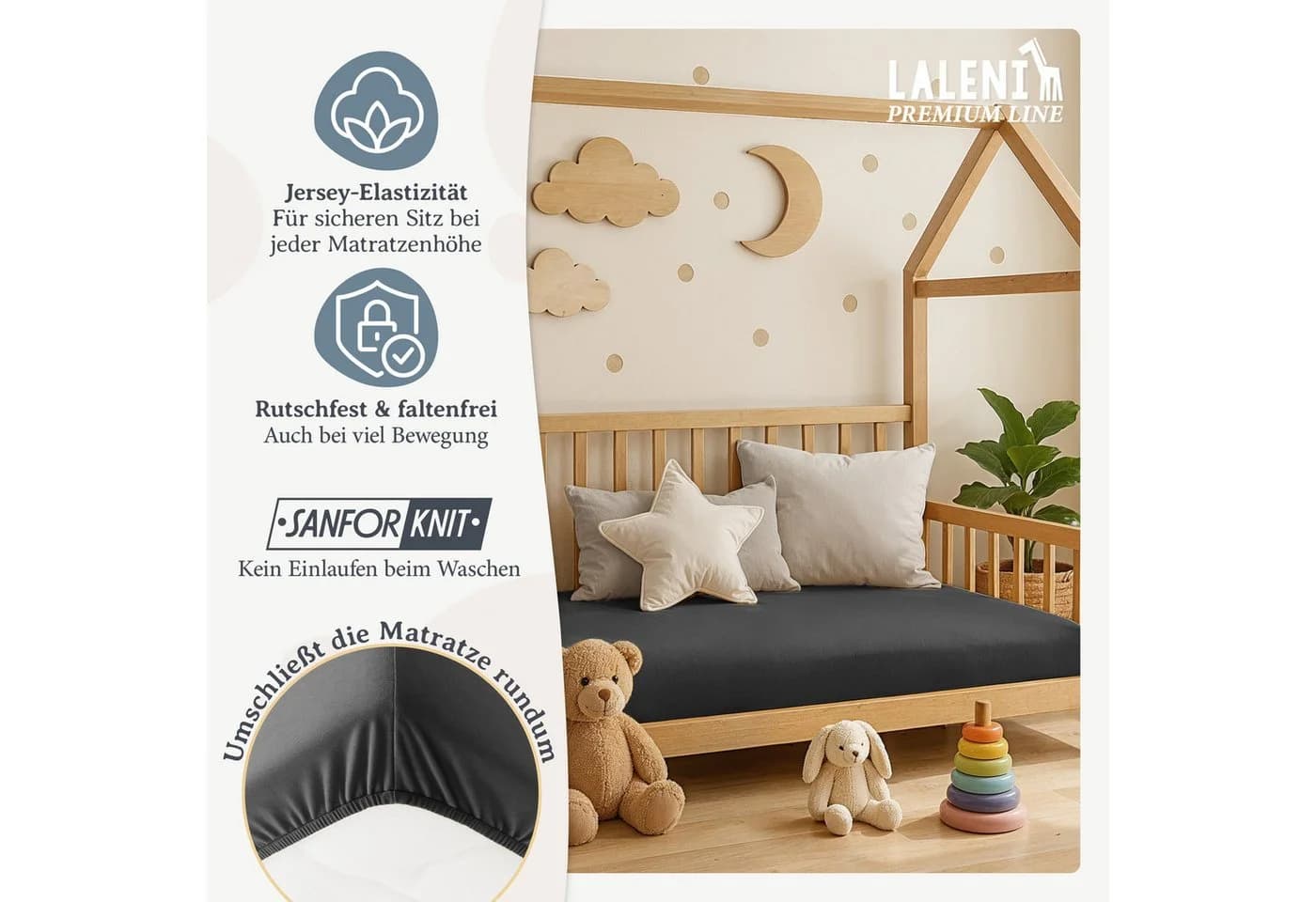 Laleni Spannbettlaken Premium 100% Baumwolle Jersey Grau - Bild 5