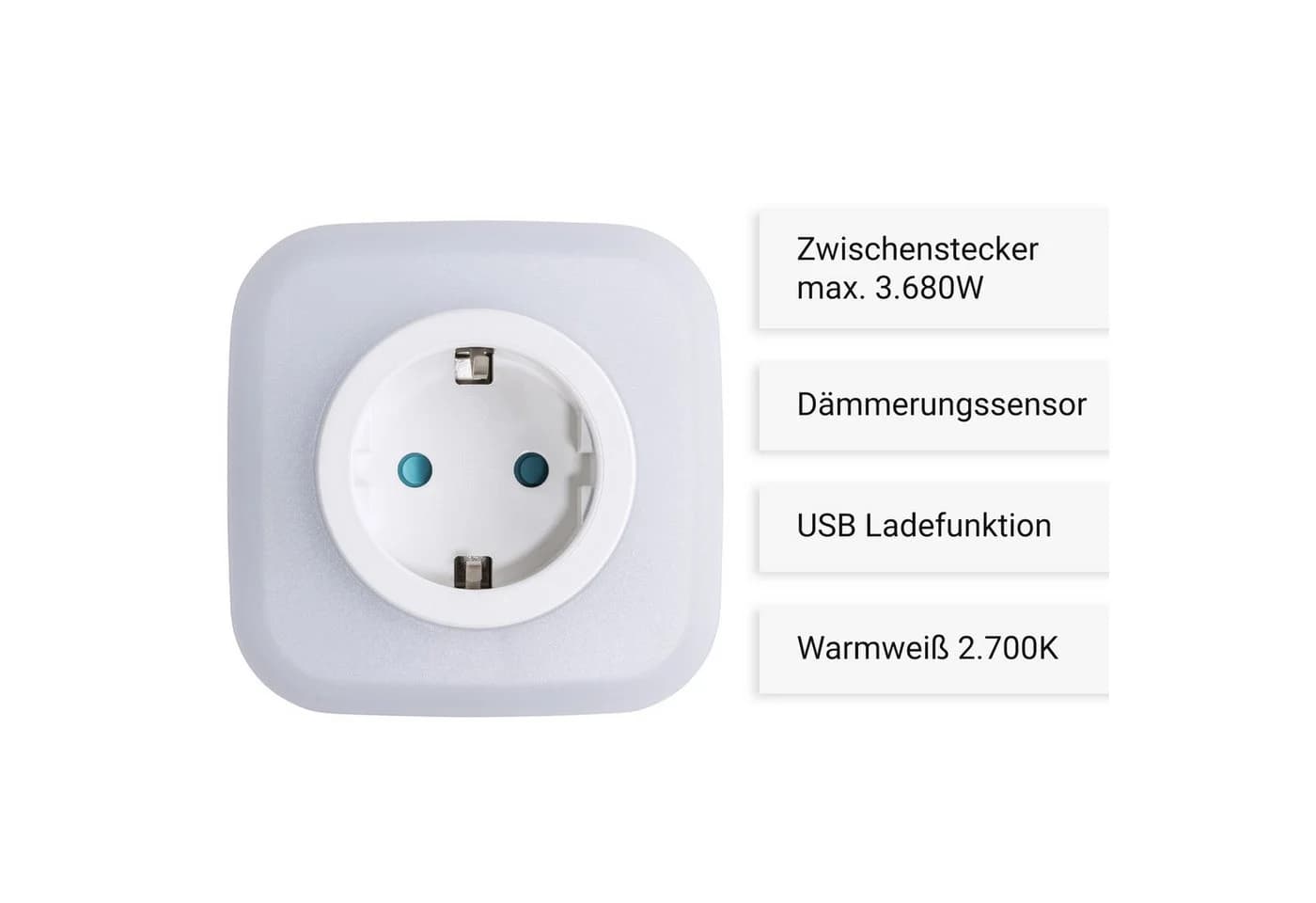 SEBSON LED Nachtlicht Steckdose mit Dämmerungssensor und USB-Anschlüssen Weiß