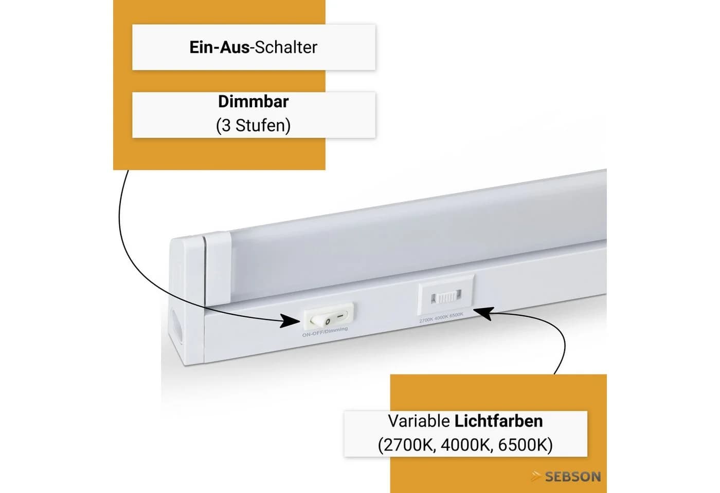SEBSON LED Unterbauleuchte 30cm dimmbar 3 Lichtfarben weiß - Bild 3