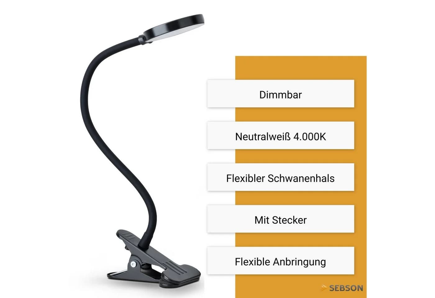 SEBSON LED Klemmlampe Bett 4W Dimmbar Neutralweiß