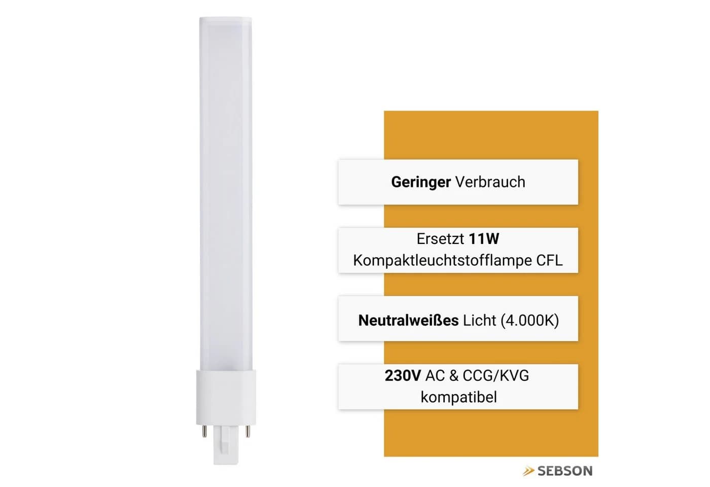 SEBSON LED Lampe G23 5W 1000lm Neutralweiß 4000K