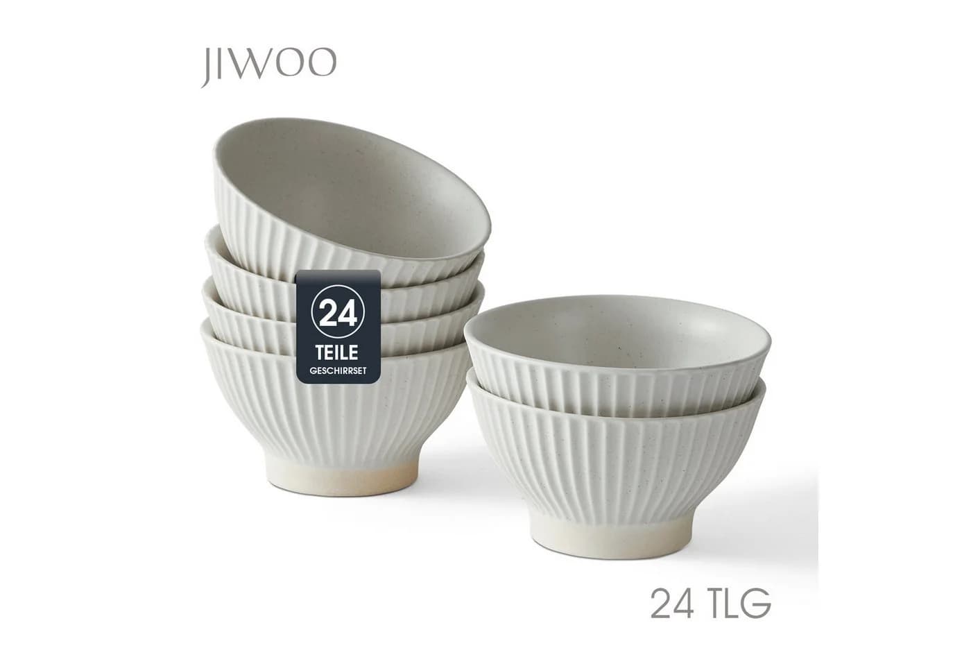 JIWOO 24er Keramik Schale Set Matt Weiß Ø12cm - Bild 2