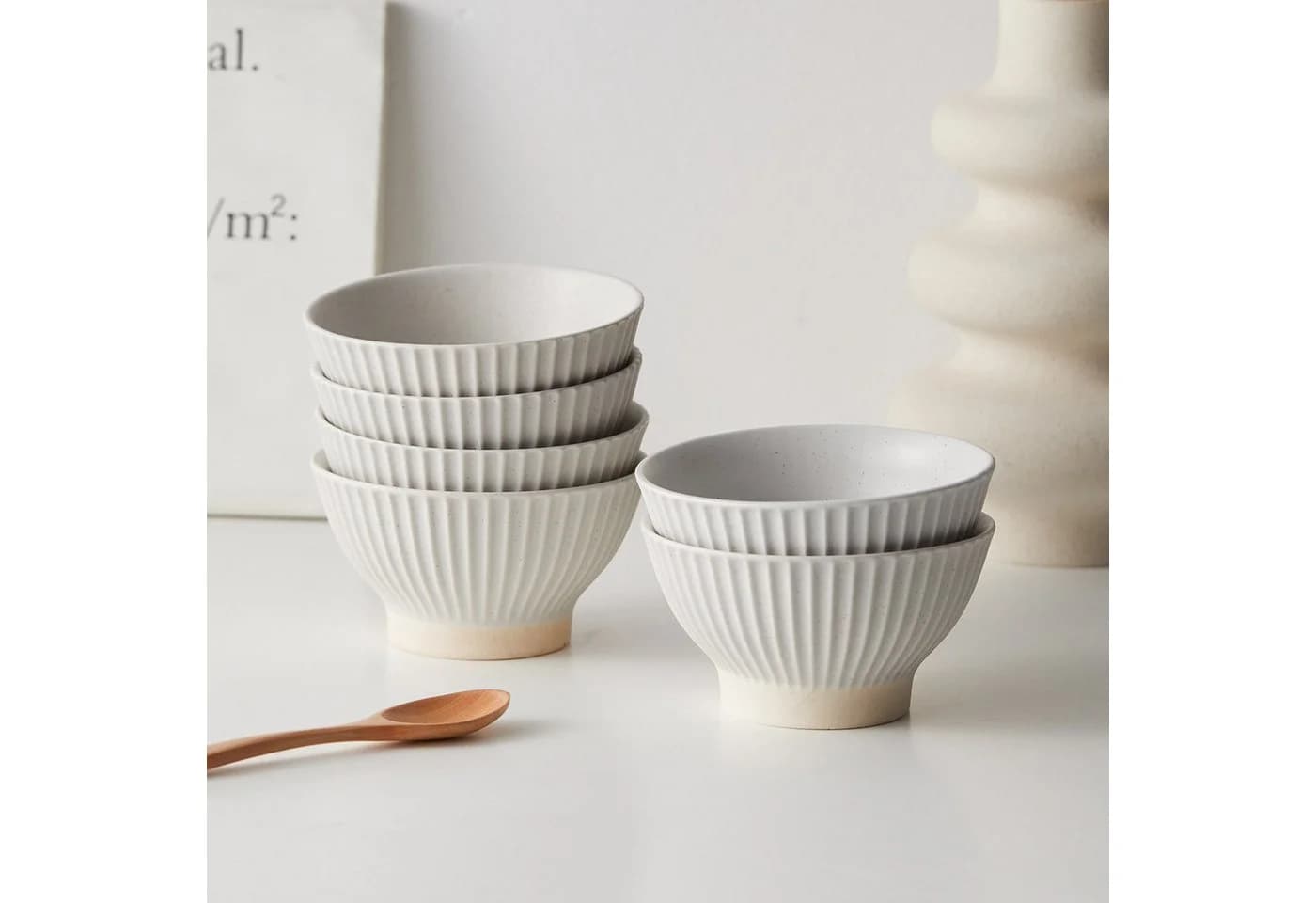 JIWOO 24er Keramik Schale Set Matt Weiß Ø12cm - Bild 4