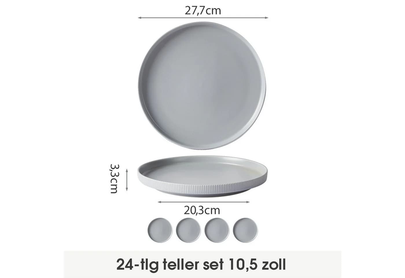 JIWOO 24-teiliges Keramik-Tellerset Grau Ø27,7cm