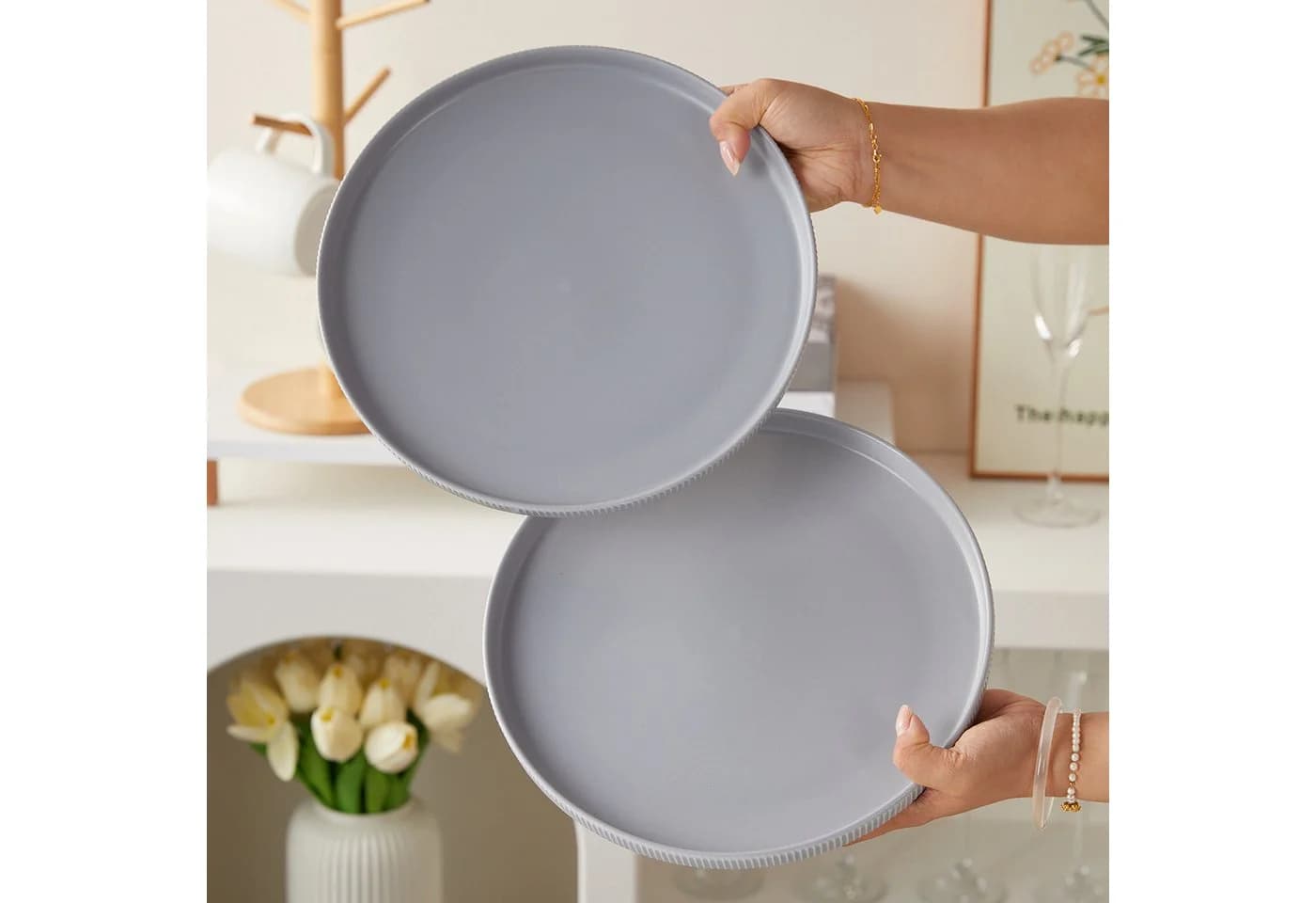 JIWOO 24-teiliges Keramik-Tellerset Grau Ø27,7cm - Bild 4