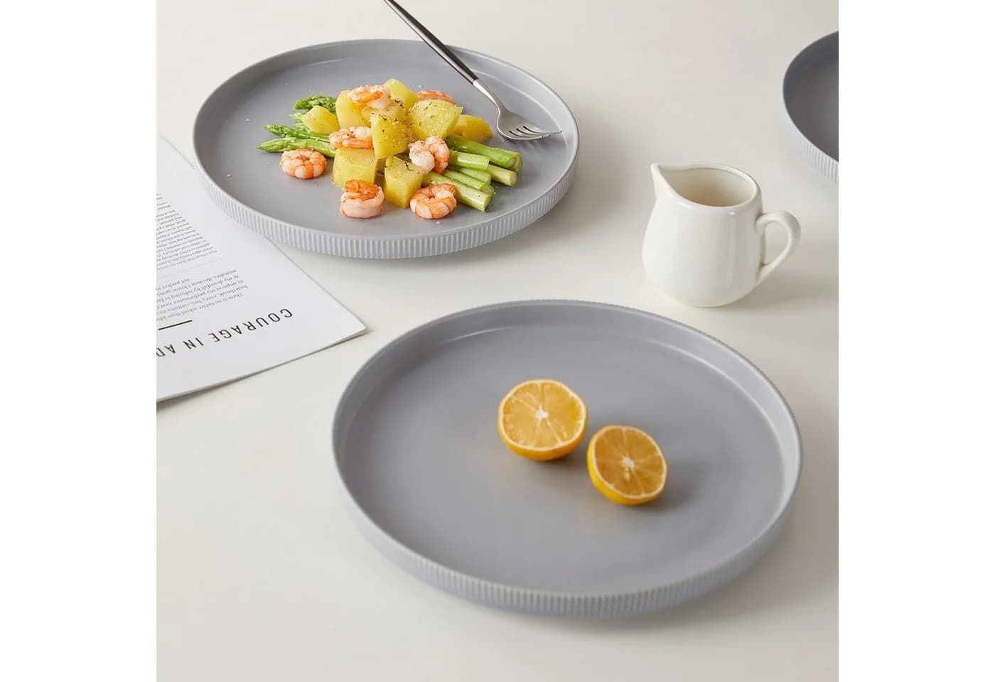JIWOO 24-teiliges Keramik-Tellerset Grau Ø27,7cm - Bild 5