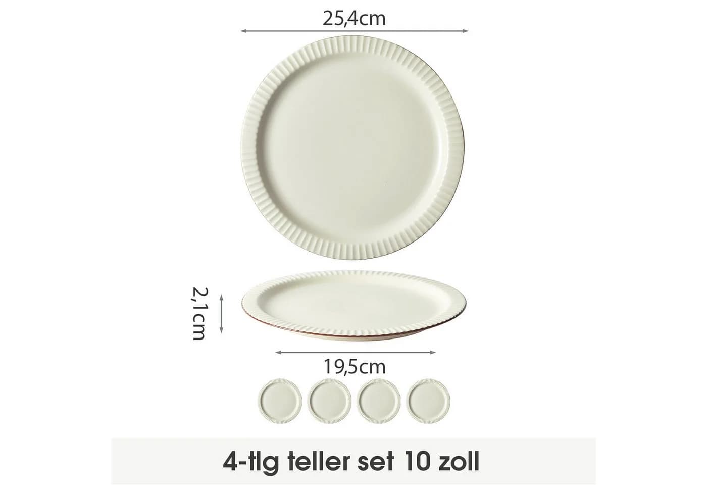 JIWOO Teller 4er Set Weiß Keramik Ø25,4cm Mikrowellen & Spülmaschinenfest