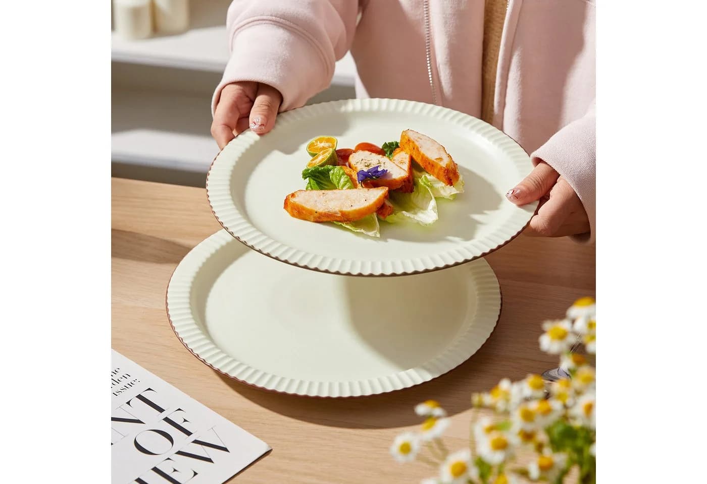 JIWOO Teller 4er Set Weiß Keramik Ø25,4cm Mikrowellen & Spülmaschinenfest - Bild 5
