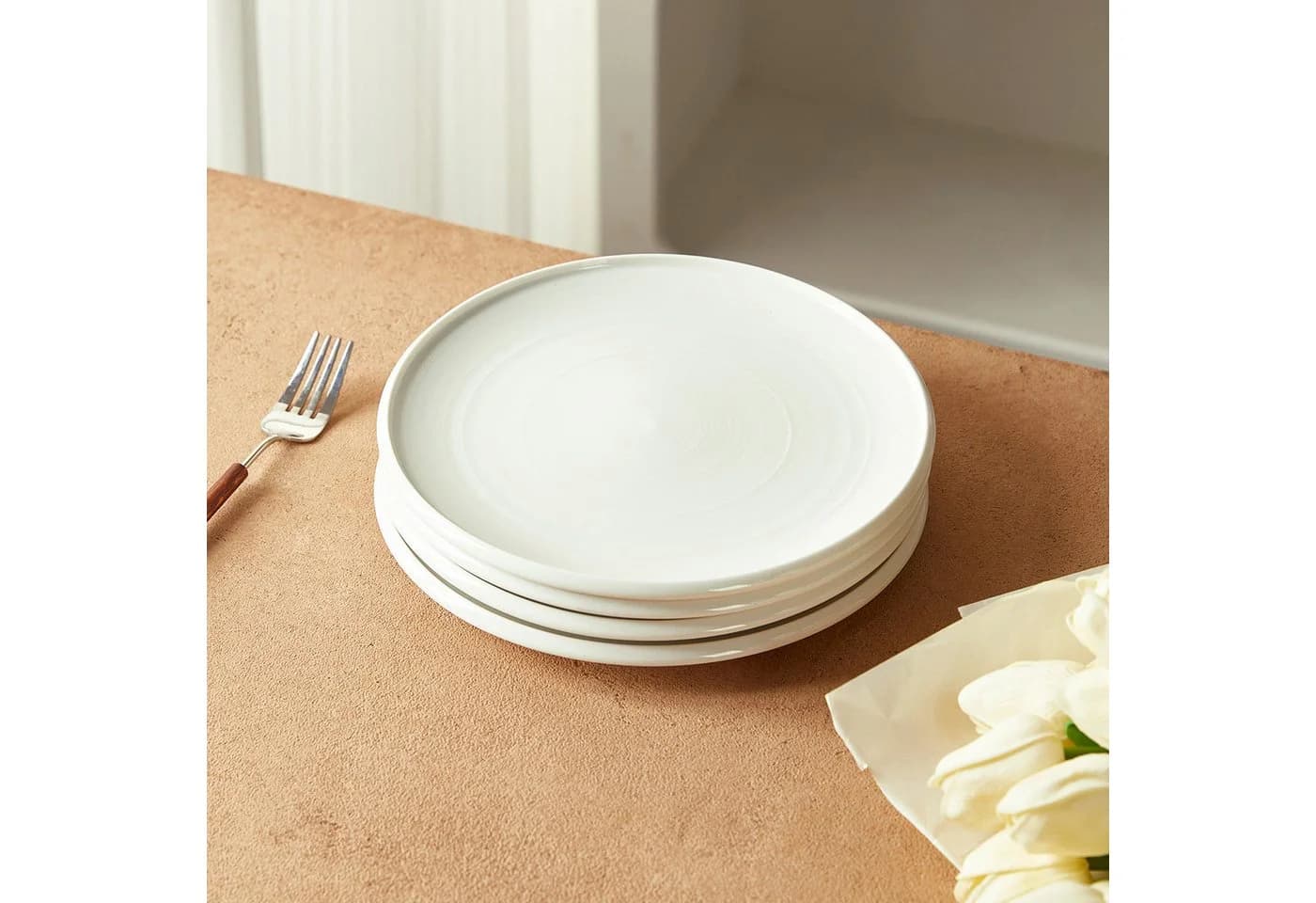 JIWOO Speiseteller 4er Ø21,8cm Weiß Keramik Tellerset - Bild 5