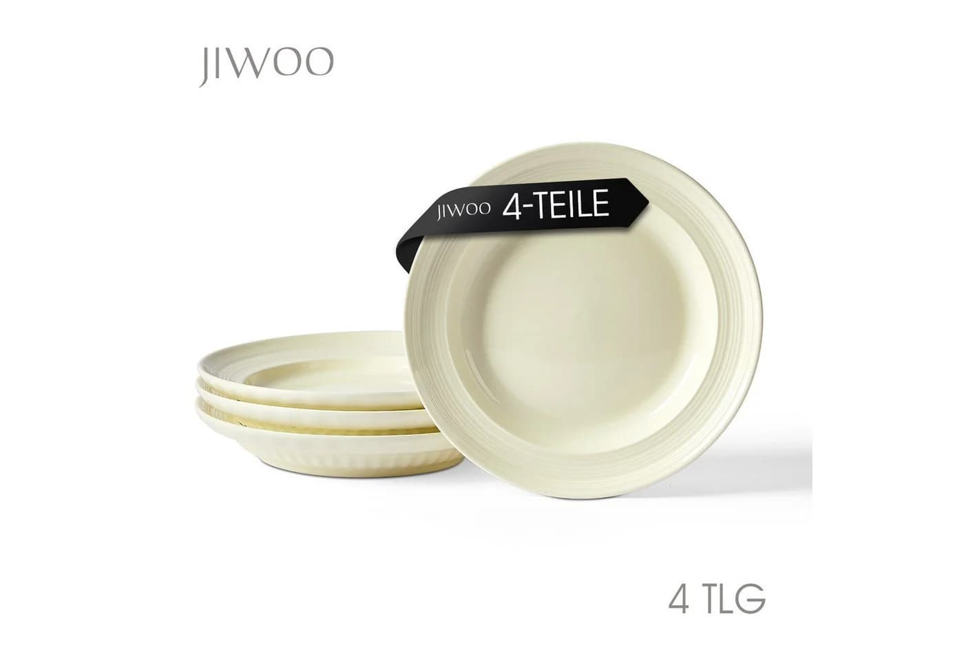 JIWOO Speiseteller 4er Weiß Keramik Mikrowelle Spülmaschine - Bild 2