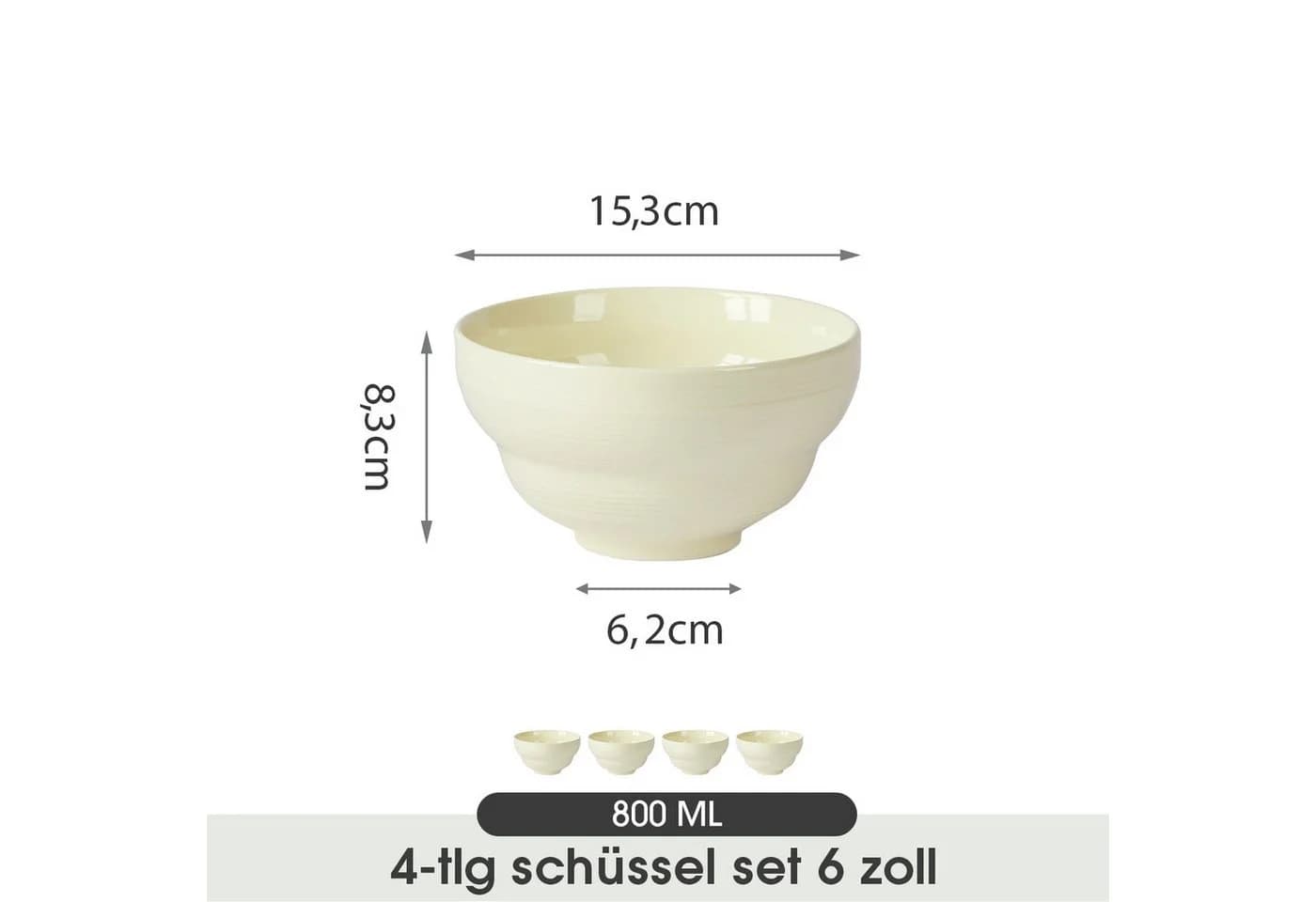 JIWOO Salatschüssel 4er Set Keramik Beige/Weiß Mikrowellenfest