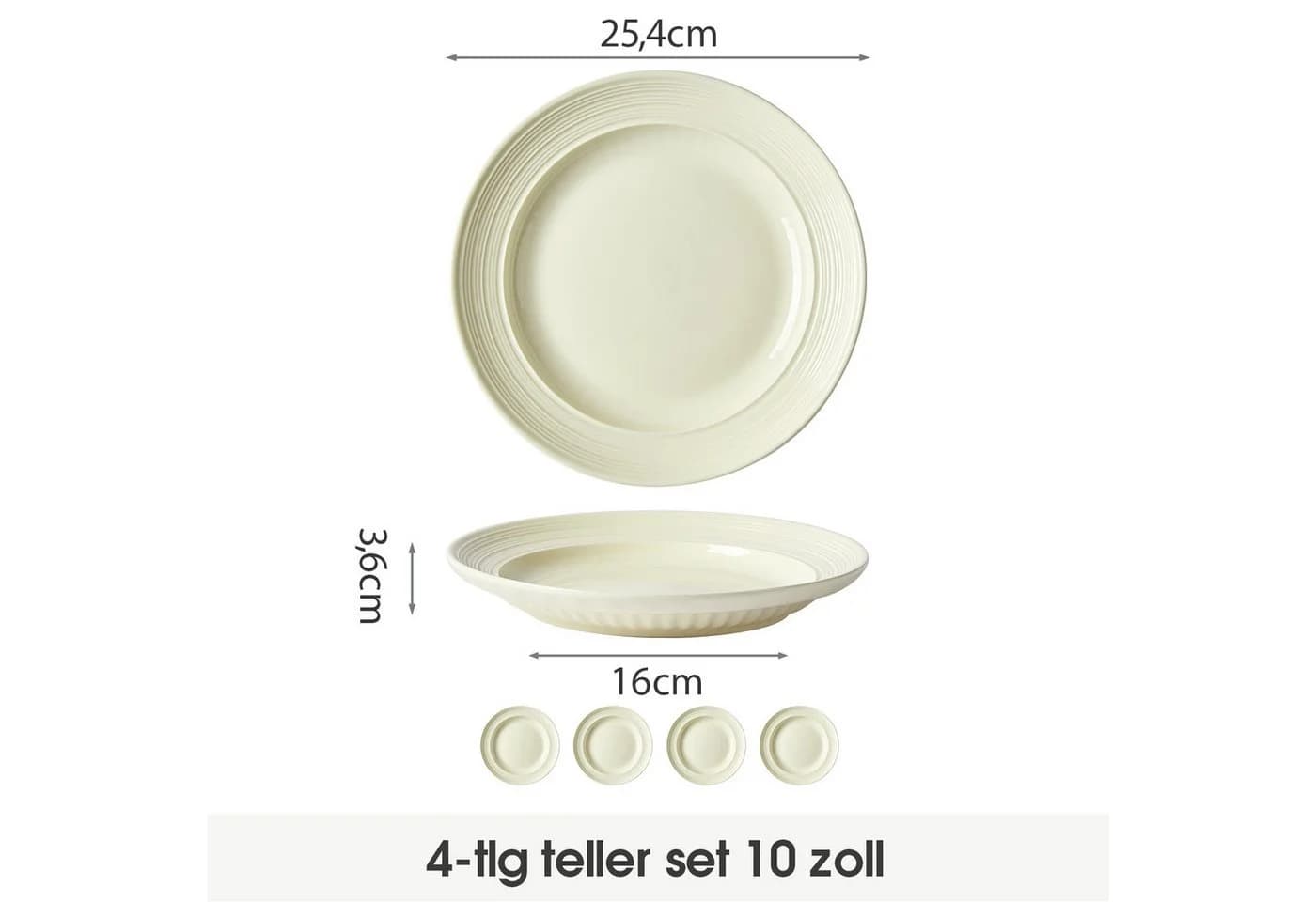 JIWOO Suppenteller 4er Ø25,4 cm Keramik Beige