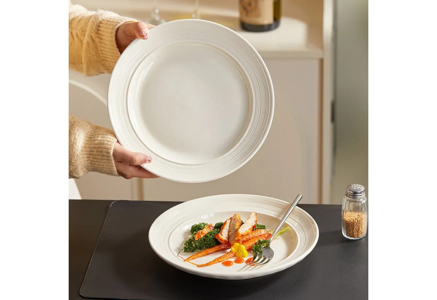 JIWOO Suppenteller 4er Ø25,4 cm Keramik Beige - Bild 5