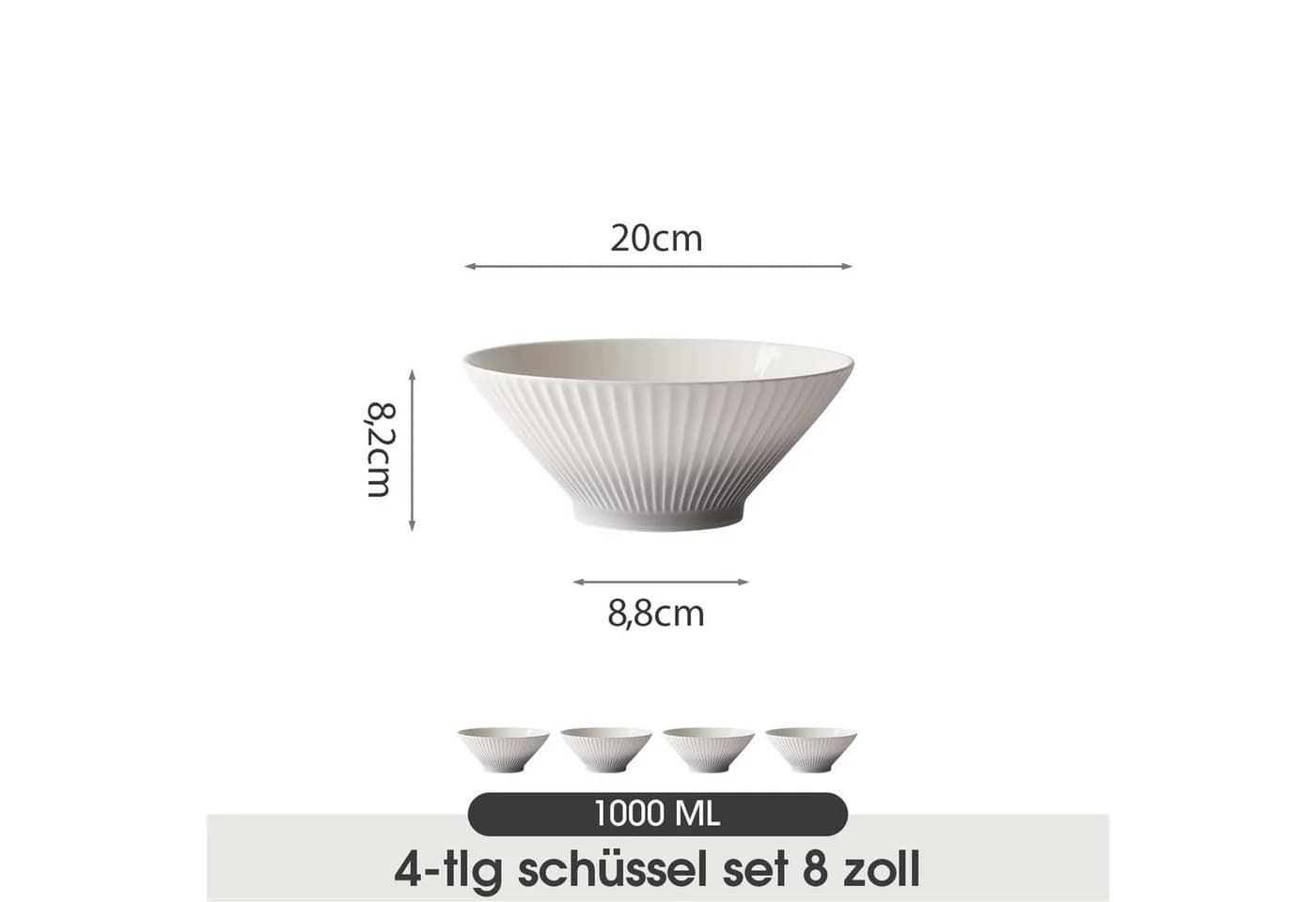 JIWOO Schüsselset 4-tlg. Grau Keramik Ramenschüssel