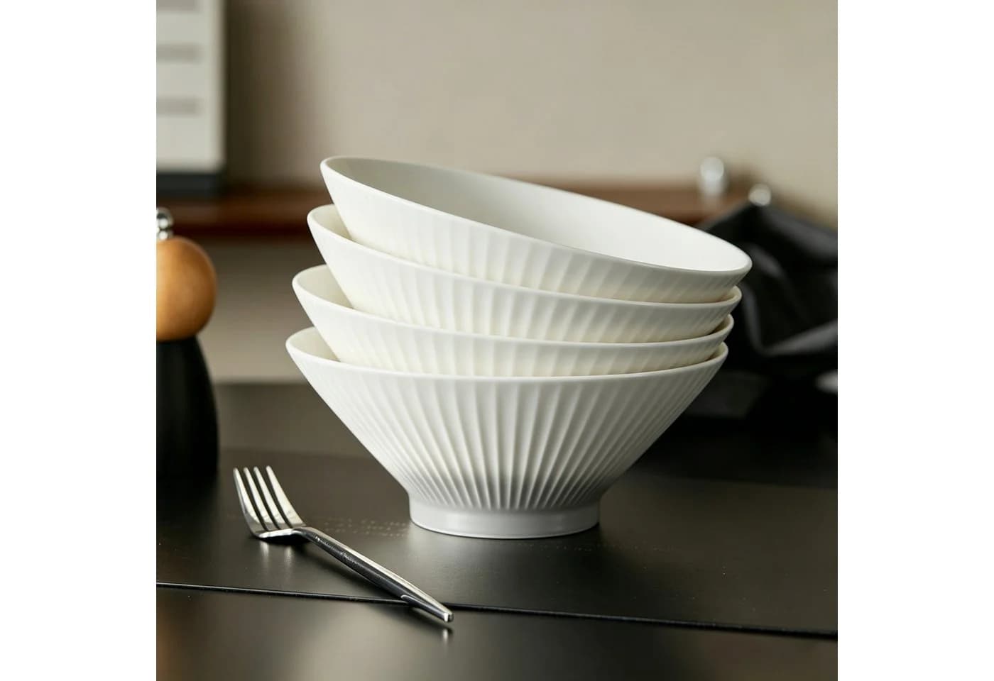 JIWOO Schüsselset 4-tlg. Grau Keramik Ramenschüssel - Bild 5