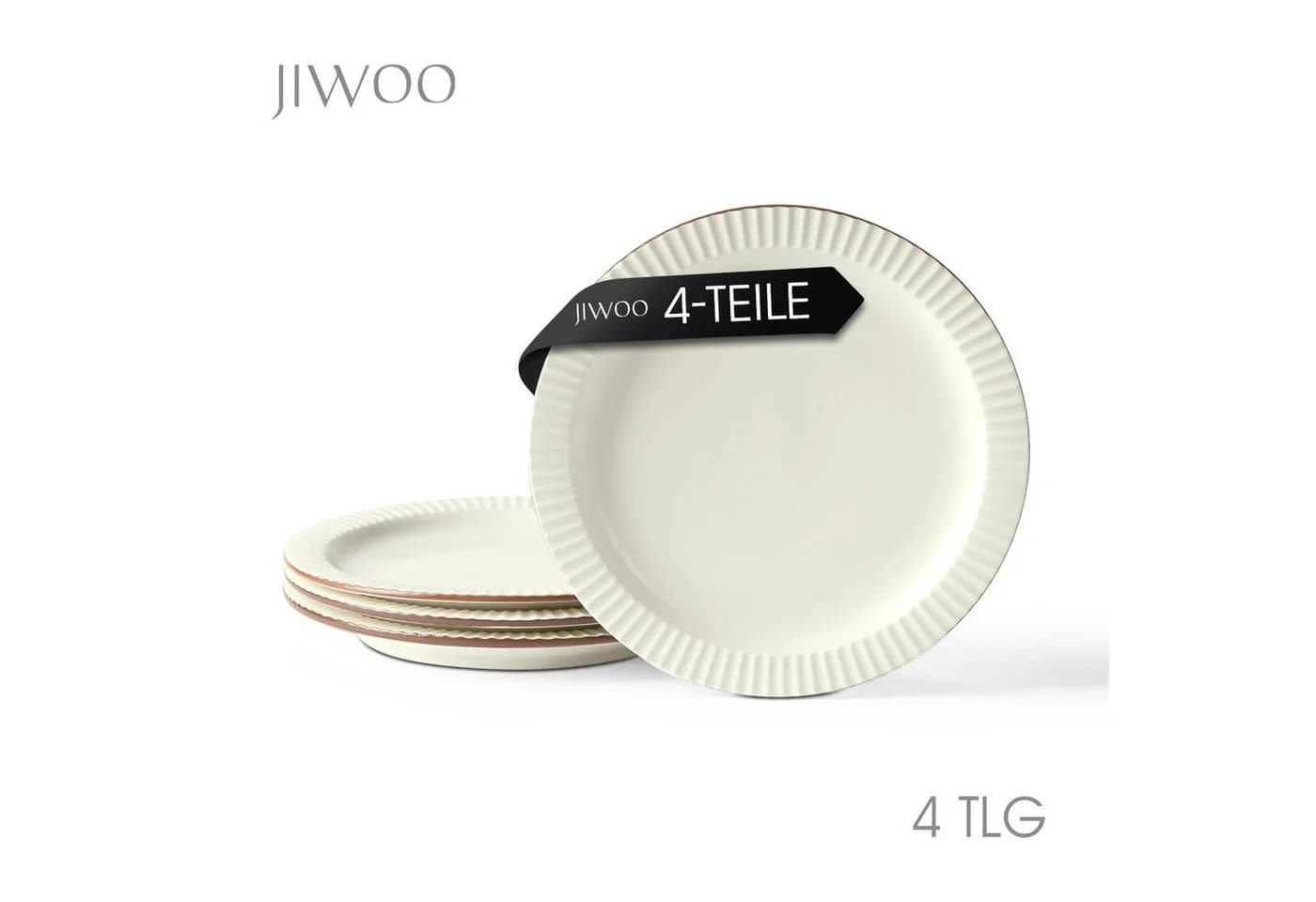JIWOO Teller 4er Set Beige Keramik Mikrowellen spülmaschinenfest - Bild 2