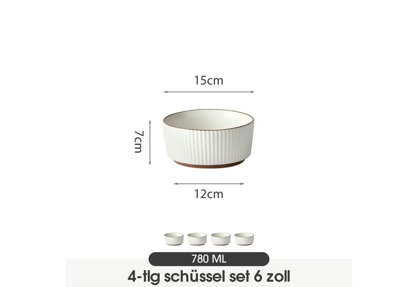 JIWOO Salatschüssel 4er Set Keramik Weiß Ø15cm