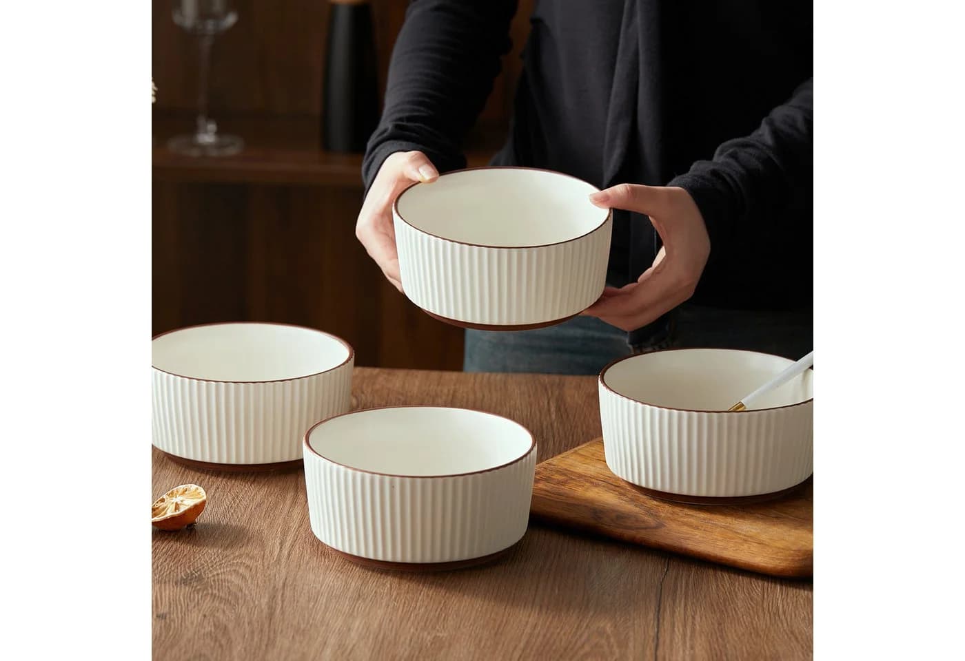 JIWOO Salatschüssel 4er Set Keramik Weiß Ø15cm - Bild 4