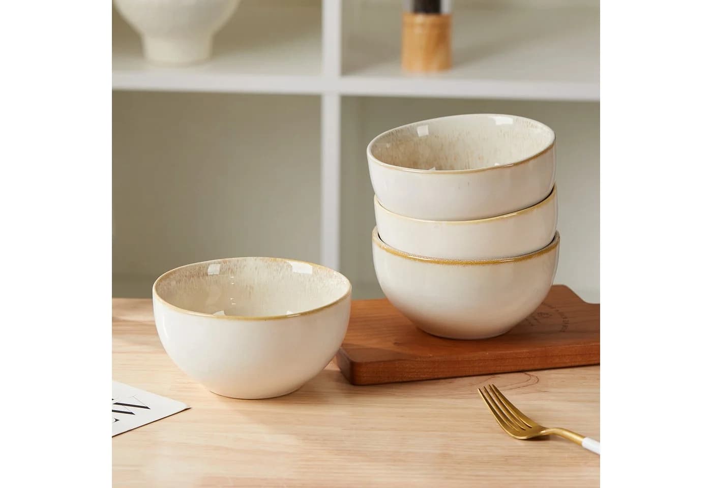 JIWOO Salatschüssel 4er Set Keramik Braun Ø13,5cm - Bild 3