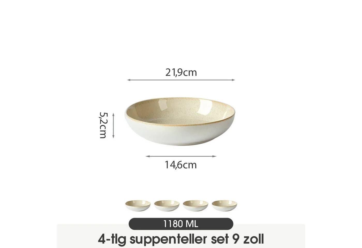 JIWOO Suppenteller 4er Keramik Braun