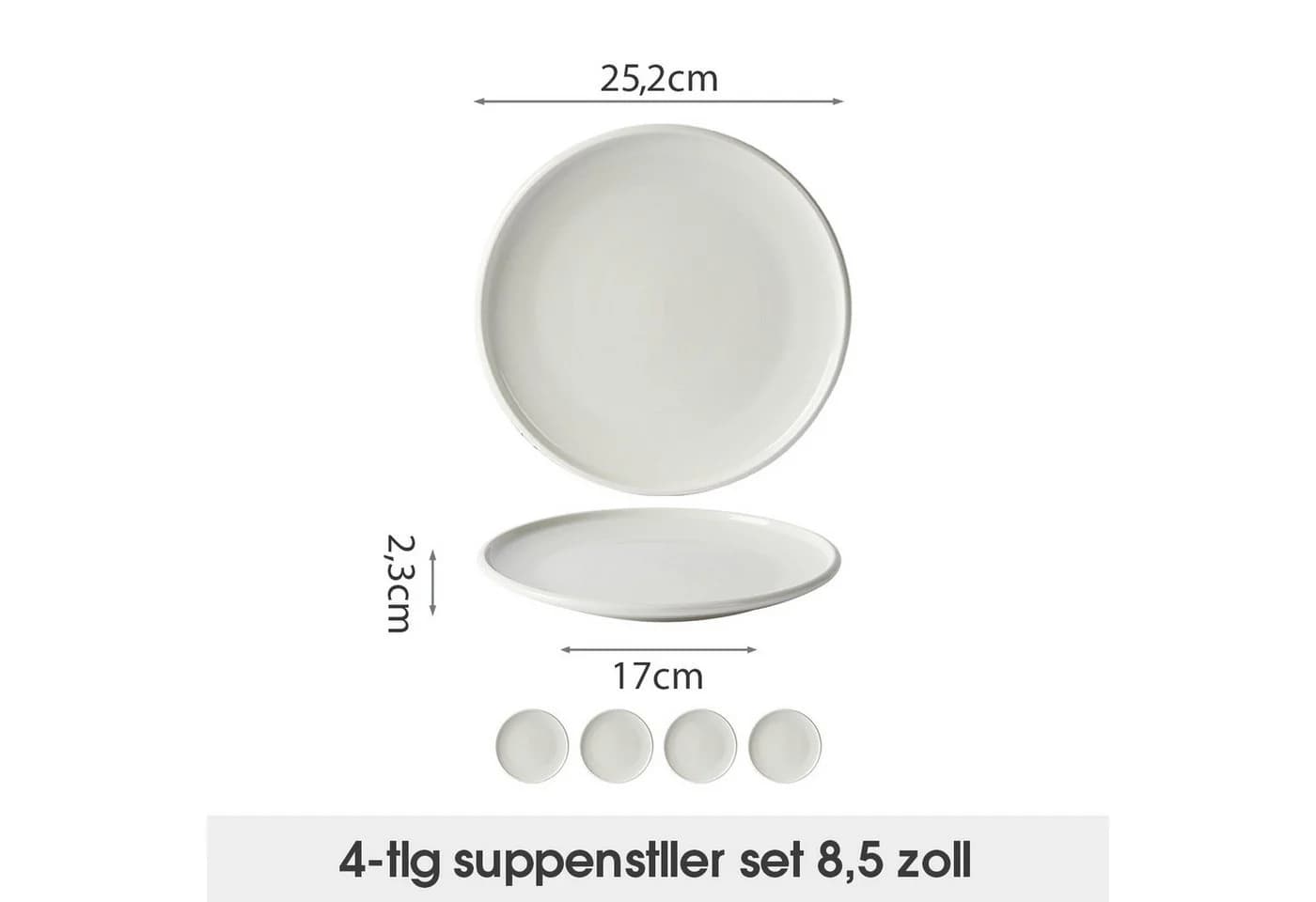 JIWOO Teller 4er Ø25,2 cm Weiß Keramik