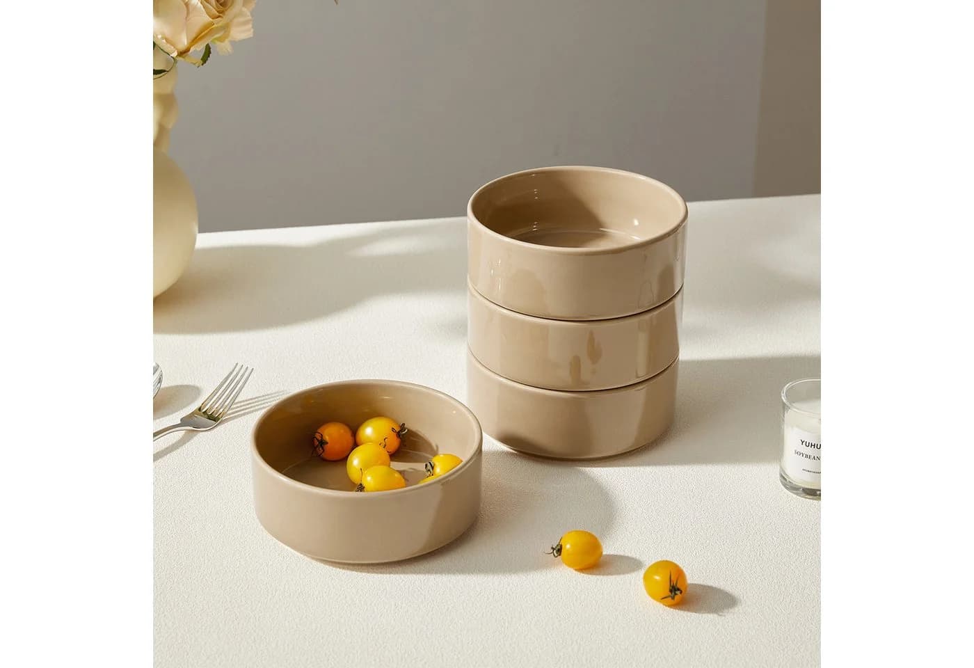 JIWOO Salatschüssel 4er Set Keramik Braun Ø13,5cm - Bild 3