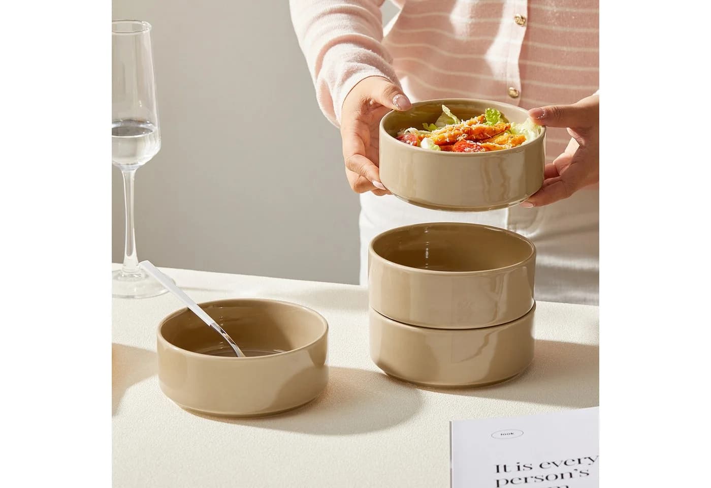 JIWOO Salatschüssel 4er Set Keramik Braun Ø13,5cm - Bild 4