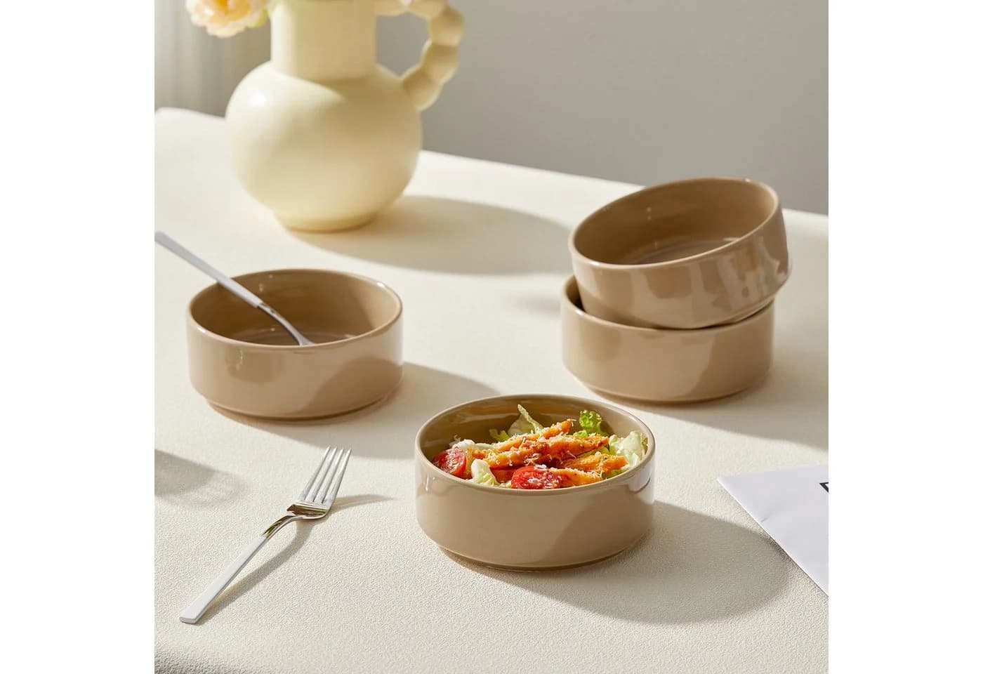 JIWOO Salatschüssel 4er Set Keramik Braun Ø13,5cm - Bild 5