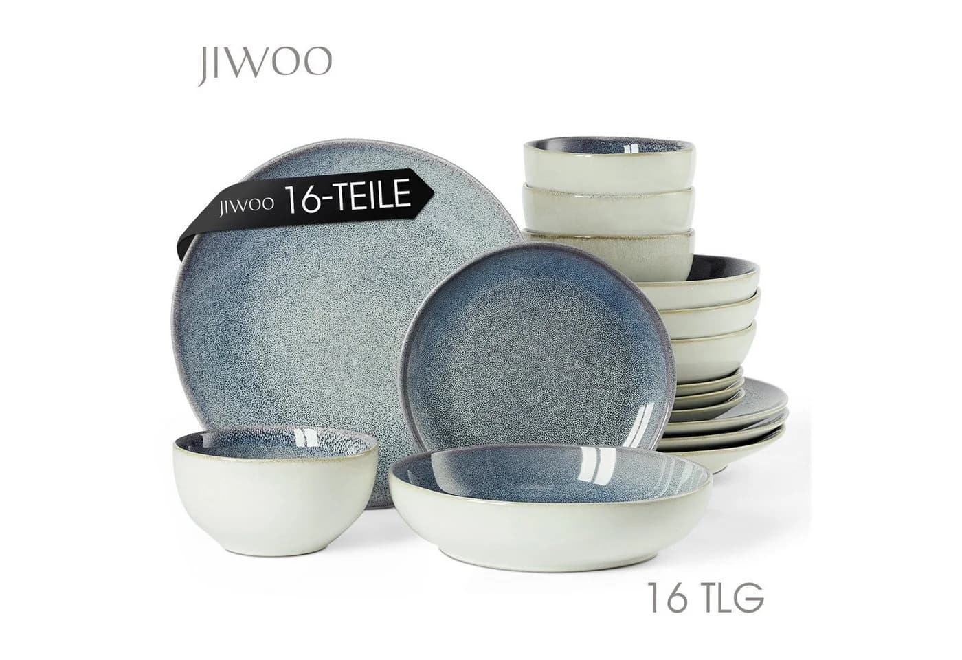 JIWOO Geschirr-Set 16-tlg. Blau Keramik - Bild 2