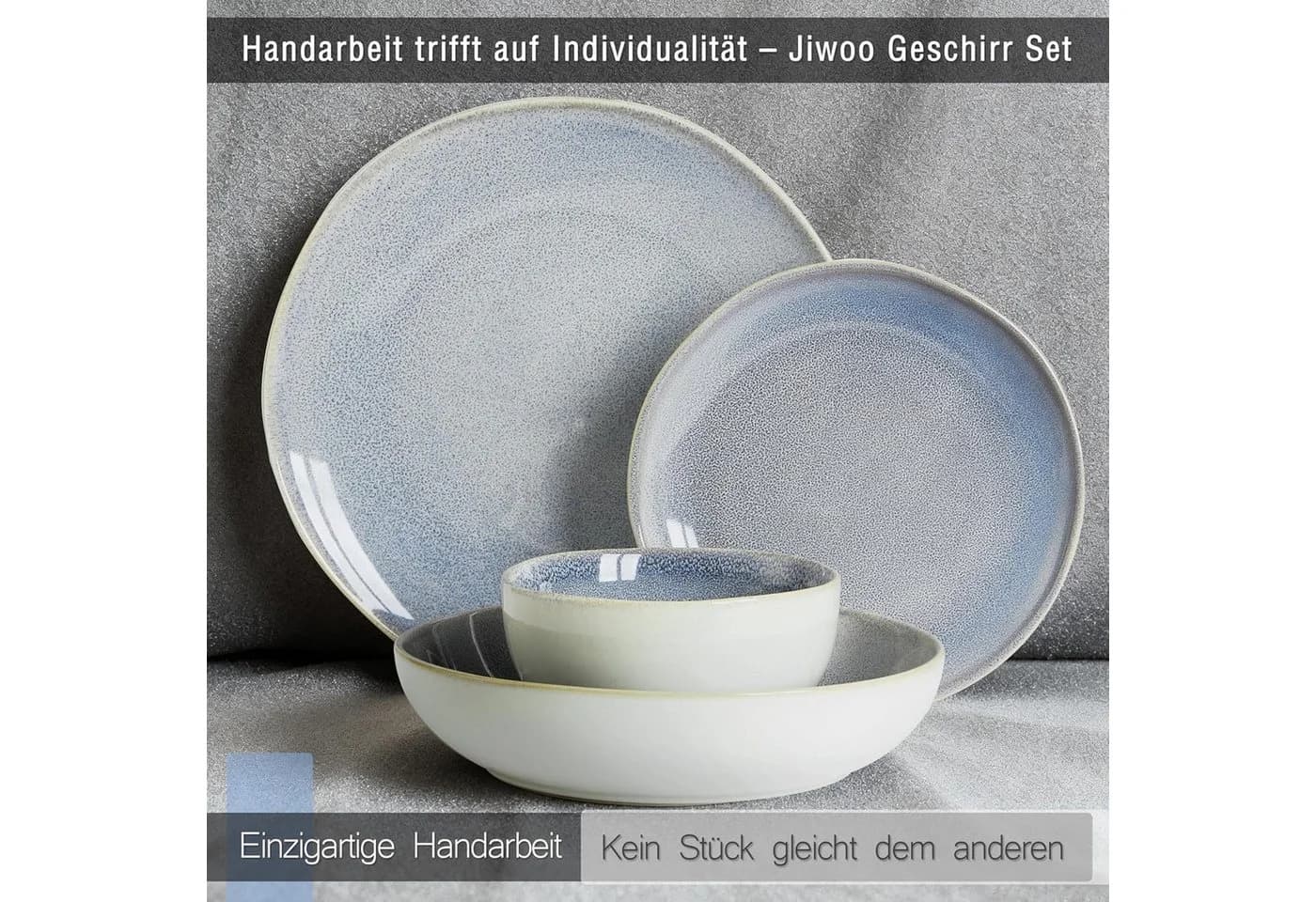 JIWOO Geschirr-Set 16-tlg. Blau Keramik - Bild 3