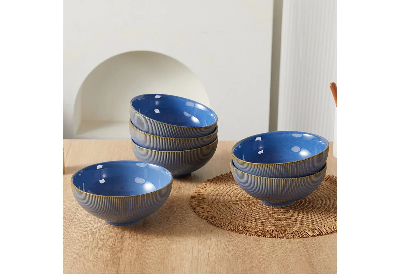 JIWOO Suppenteller 6er Set Blau Keramik Ø20cm - Bild 3