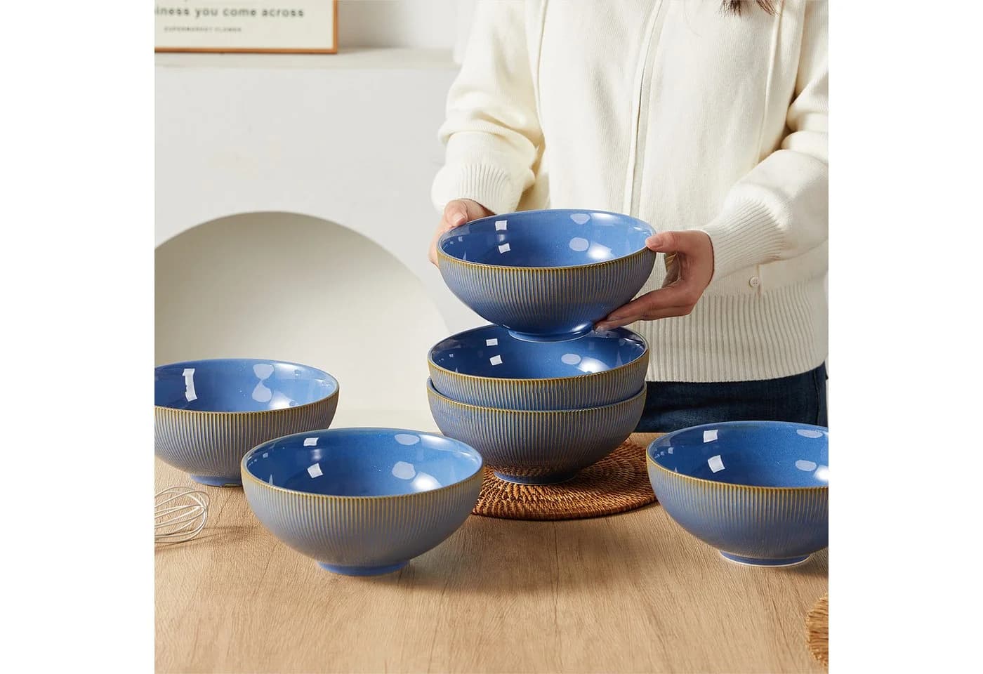 JIWOO Suppenteller 6er Set Blau Keramik Ø20cm - Bild 4